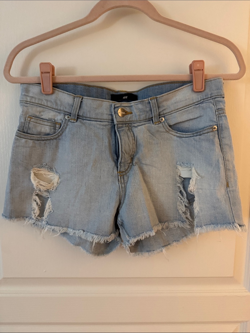 H&M Light Blue Ripped Denim Shorts